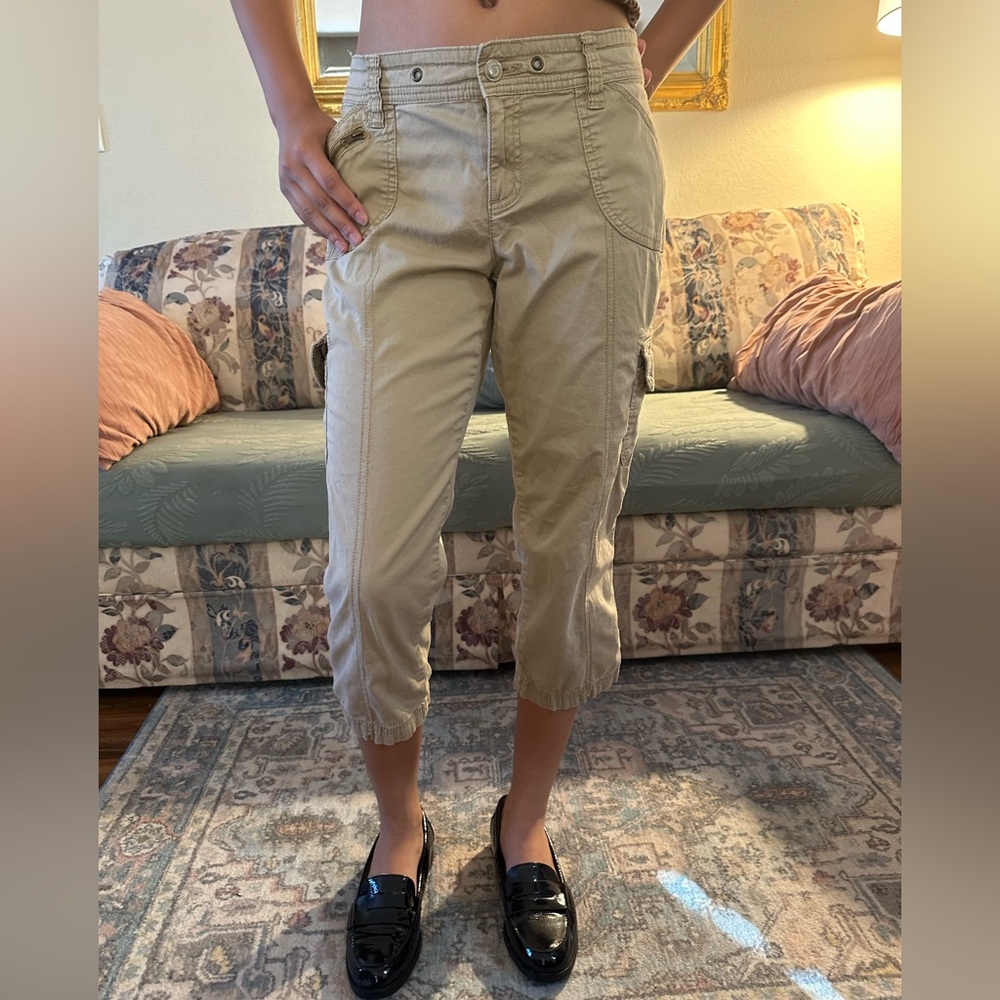 Tan Faded Glory Cargo Capri Pants